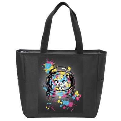 Astronaut Cat Paint Splatter Colorful Design Zip Tote Bag