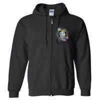 Astronaut Cat Paint Splatter Colorful Design Full Zip Hoodie