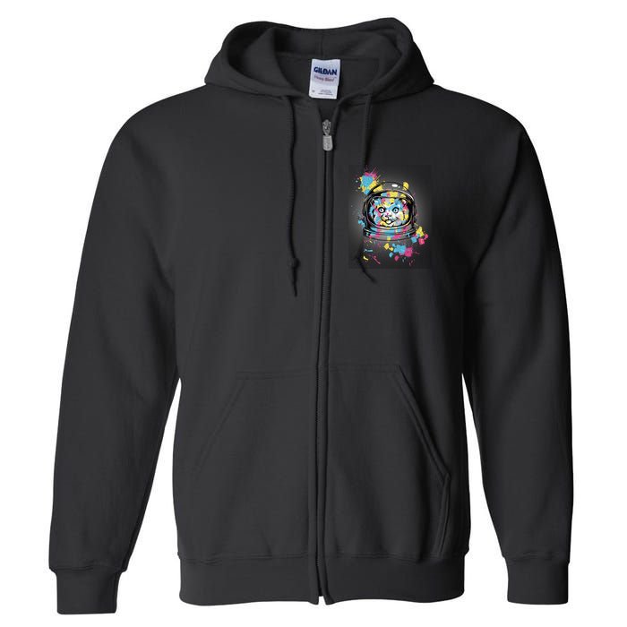 Astronaut Cat Paint Splatter Colorful Design Full Zip Hoodie