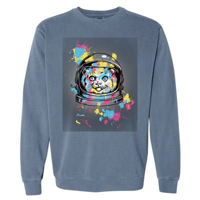 Astronaut Cat Paint Splatter Colorful Design Garment-Dyed Sweatshirt