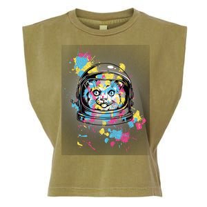 Astronaut Cat Paint Splatter Colorful Design Garment-Dyed Women's Muscle Tee