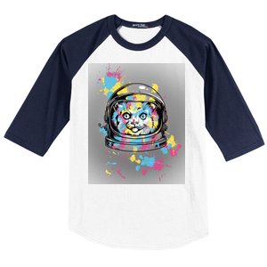 Astronaut Cat Paint Splatter Colorful Design Baseball Sleeve Shirt