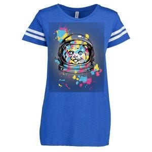 Astronaut Cat Paint Splatter Colorful Design Enza Ladies Jersey Football T-Shirt