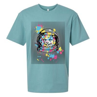 Astronaut Cat Paint Splatter Colorful Design Sueded Cloud Jersey T-Shirt