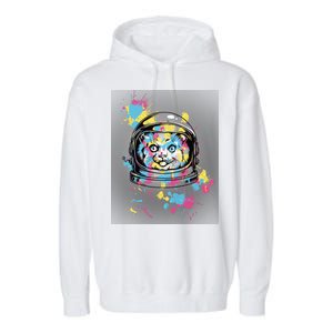 Astronaut Cat Paint Splatter Colorful Design Garment-Dyed Fleece Hoodie