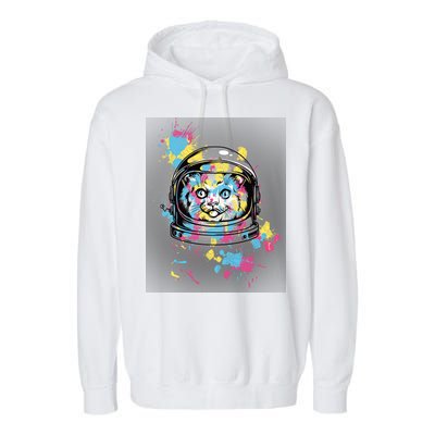 Astronaut Cat Paint Splatter Colorful Design Garment-Dyed Fleece Hoodie