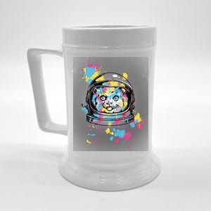 Astronaut Cat Paint Splatter Colorful Design Beer Stein