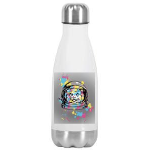 Astronaut Cat Paint Splatter Colorful Design Stainless Steel Insulated Water Bottle