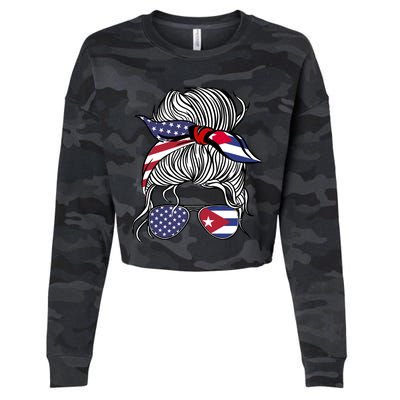 American Cuban Patriot Flag Wo Girl Cuba Grown Cropped Pullover Crew