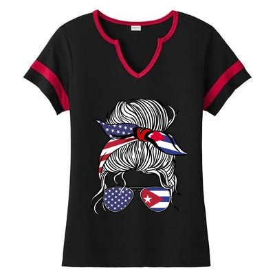 American Cuban Patriot Flag Wo Girl Cuba Grown Ladies Halftime Notch Neck Tee