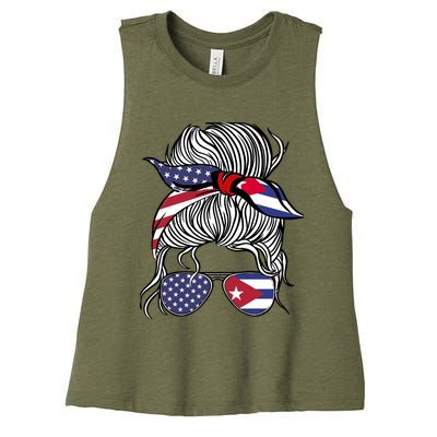 American Cuban Patriot Flag Wo Girl Cuba Grown Women's Racerback Cropped Tank