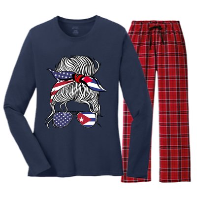 American Cuban Patriot Flag Wo Girl Cuba Grown Women's Long Sleeve Flannel Pajama Set 