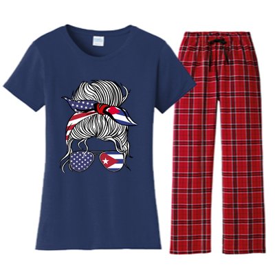 American Cuban Patriot Flag Wo Girl Cuba Grown Women's Flannel Pajama Set