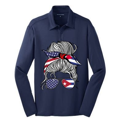 American Cuban Patriot Flag Wo Girl Cuba Grown Silk Touch Performance Long Sleeve Polo