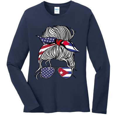 American Cuban Patriot Flag Wo Girl Cuba Grown Ladies Long Sleeve Shirt