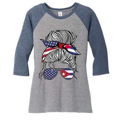 American Cuban Patriot Flag Wo Girl Cuba Grown Women's Tri-Blend 3/4-Sleeve Raglan Shirt