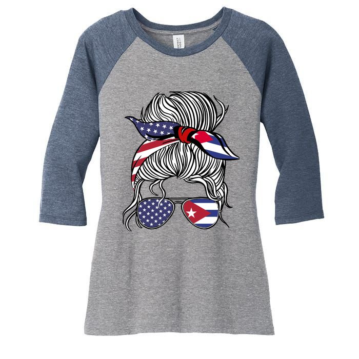 American Cuban Patriot Flag Wo Girl Cuba Grown Women's Tri-Blend 3/4-Sleeve Raglan Shirt