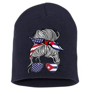 American Cuban Patriot Flag Wo Girl Cuba Grown Short Acrylic Beanie