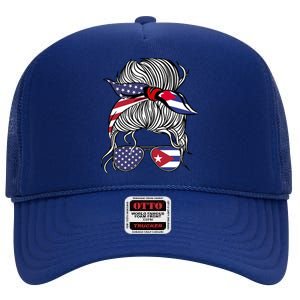 American Cuban Patriot Flag Wo Girl Cuba Grown High Crown Mesh Back Trucker Hat