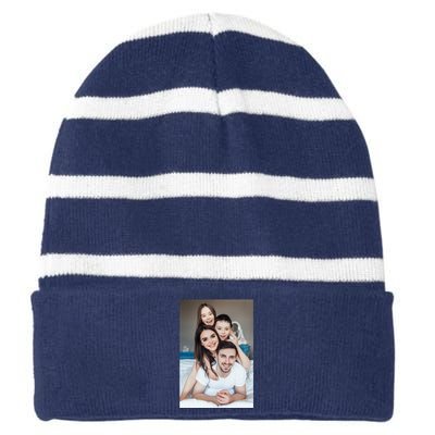 Add Custom Photo Picture Striped Beanie with Solid Band