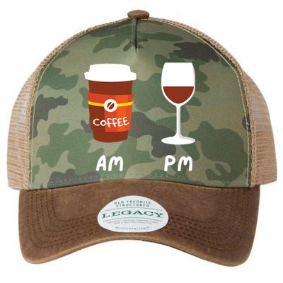 Am Coffee Pm Wine Coffee Lover Caffeine Wine Drinker Legacy Tie Dye Trucker Hat