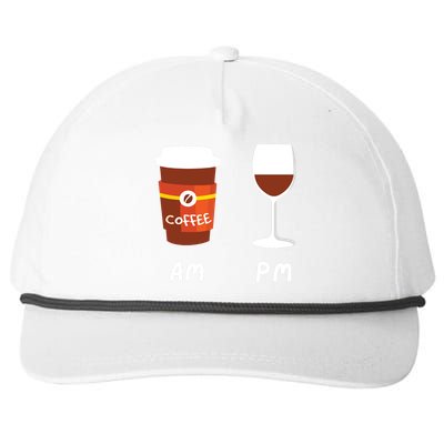 Am Coffee Pm Wine Coffee Lover Caffeine Wine Drinker Snapback Five-Panel Rope Hat