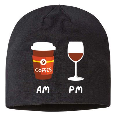 Am Coffee Pm Wine Coffee Lover Caffeine Wine Drinker Sustainable Beanie