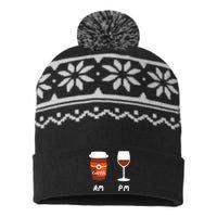 Am Coffee Pm Wine Coffee Lover Caffeine Wine Drinker USA-Made Snowflake Beanie