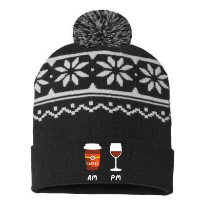 Am Coffee Pm Wine Coffee Lover Caffeine Wine Drinker USA-Made Snowflake Beanie