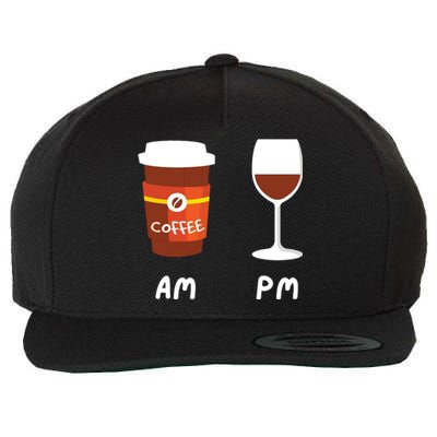 Am Coffee Pm Wine Coffee Lover Caffeine Wine Drinker Wool Snapback Cap