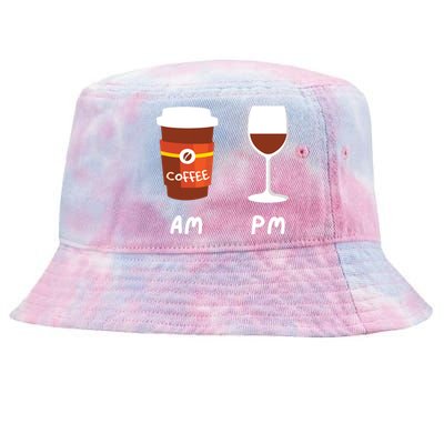 Am Coffee Pm Wine Coffee Lover Caffeine Wine Drinker Tie-Dyed Bucket Hat