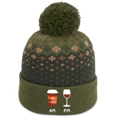 Am Coffee Pm Wine Coffee Lover Caffeine Wine Drinker The Baniff Cuffed Pom Beanie