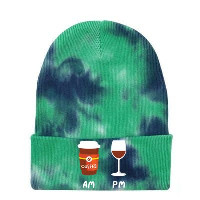 Am Coffee Pm Wine Coffee Lover Caffeine Wine Drinker Tie Dye 12in Knit Beanie