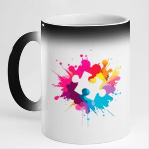 Autism Colorful Puzzle Piece 11oz Black Color Changing Mug