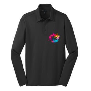 Autism Colorful Puzzle Piece Silk Touch Performance Long Sleeve Polo