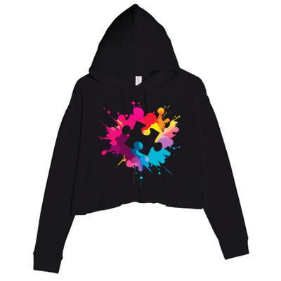 Autism Colorful Puzzle Piece Crop Fleece Hoodie