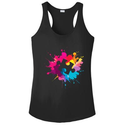 Autism Colorful Puzzle Piece Ladies PosiCharge Competitor Racerback Tank