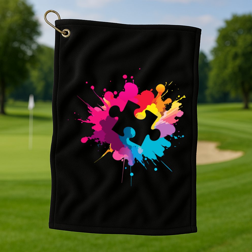 Autism Colorful Puzzle Piece Golf Towel