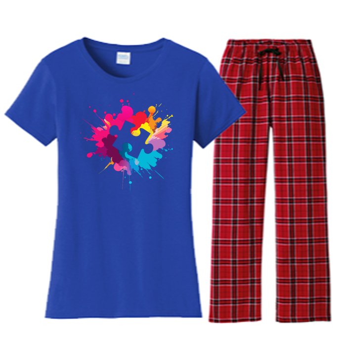 Autism Colorful Puzzle Piece Women's Flannel Pajama Set