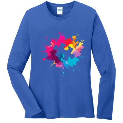 Autism Colorful Puzzle Piece Ladies Long Sleeve Shirt