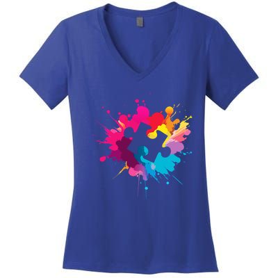 Autism Colorful Puzzle Piece Women's V-Neck T-Shirt