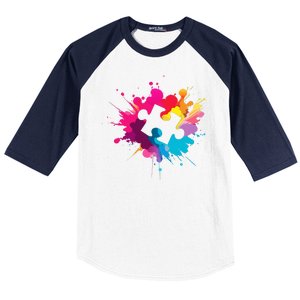 Autism Colorful Puzzle Piece Baseball Sleeve Shirt