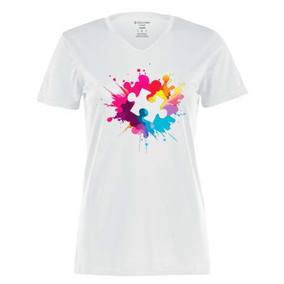 Autism Colorful Puzzle Piece Women's Momentum V-Neck T-Shirt