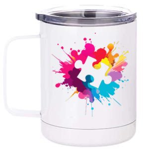 Autism Colorful Puzzle Piece 12 oz Stainless Steel Tumbler Cup