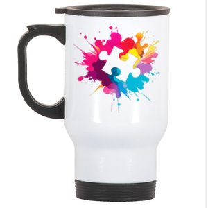 Autism Colorful Puzzle Piece Stainless Steel Travel Mug