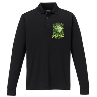 A Cooler Planet Is Hot World Environt Day Eco Warrior Great Gift Performance Long Sleeve Polo