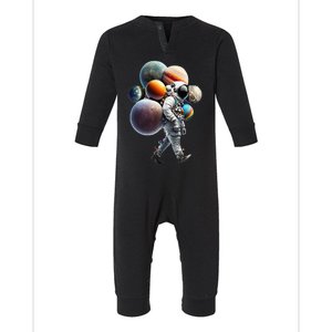 Astronaut carrying Planets and Moons in Space Infant Fleece One Piece