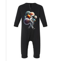 Astronaut carrying Planets and Moons in Space Infant Fleece One Piece