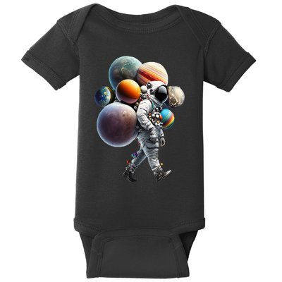 Astronaut carrying Planets and Moons in Space Baby Bodysuit