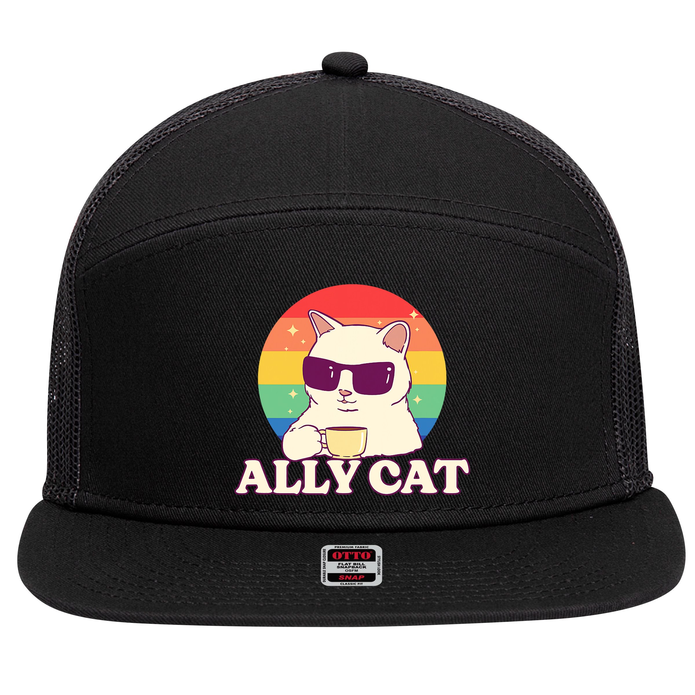 Ally Cat Pride Gift 7 Panel Mesh Trucker Snapback Hat